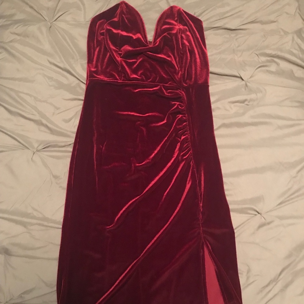 Velvet dress high slit red dress